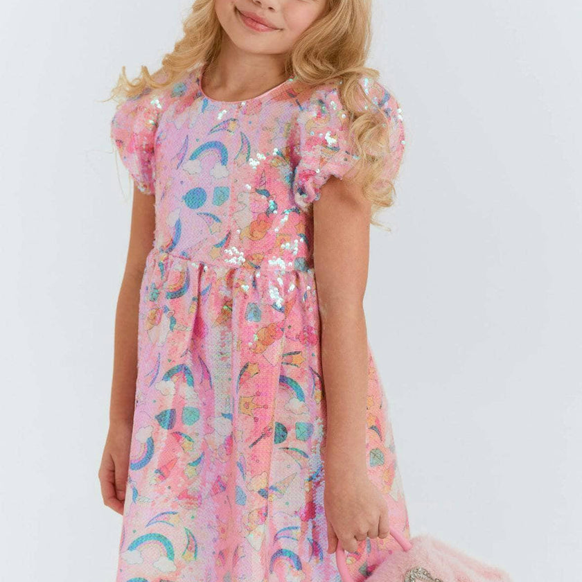 Dream Sequin Short Puff Sleeve Dress