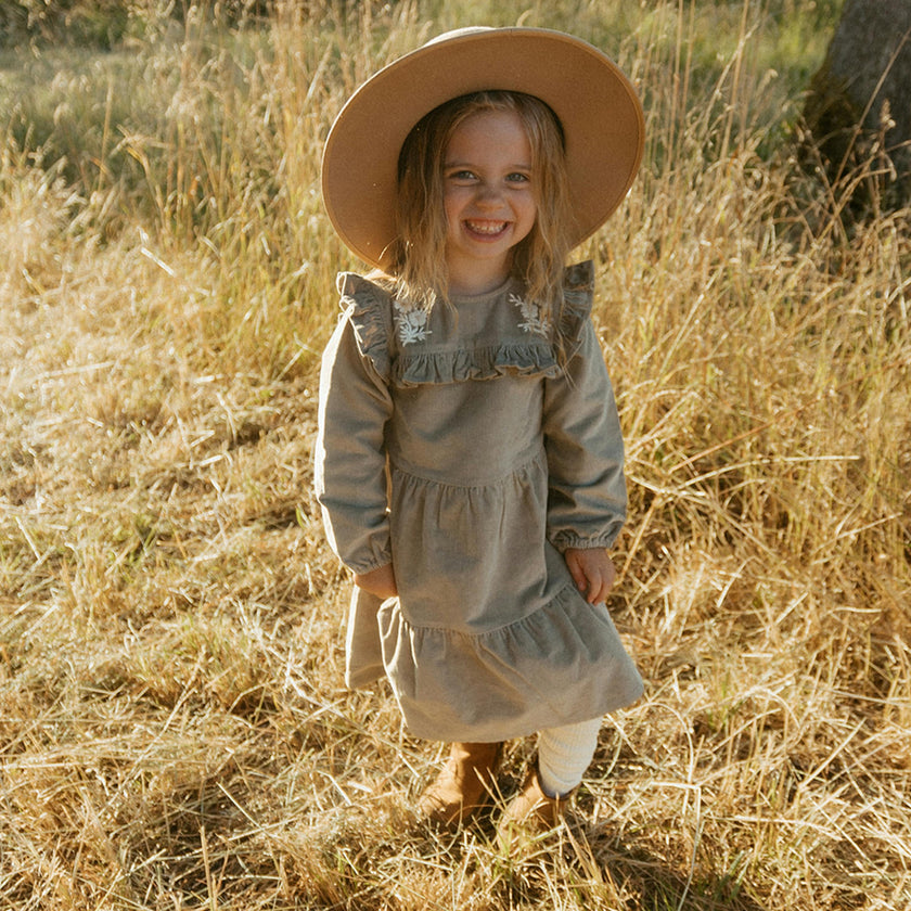 Organic Embroidered Corduroy Dress