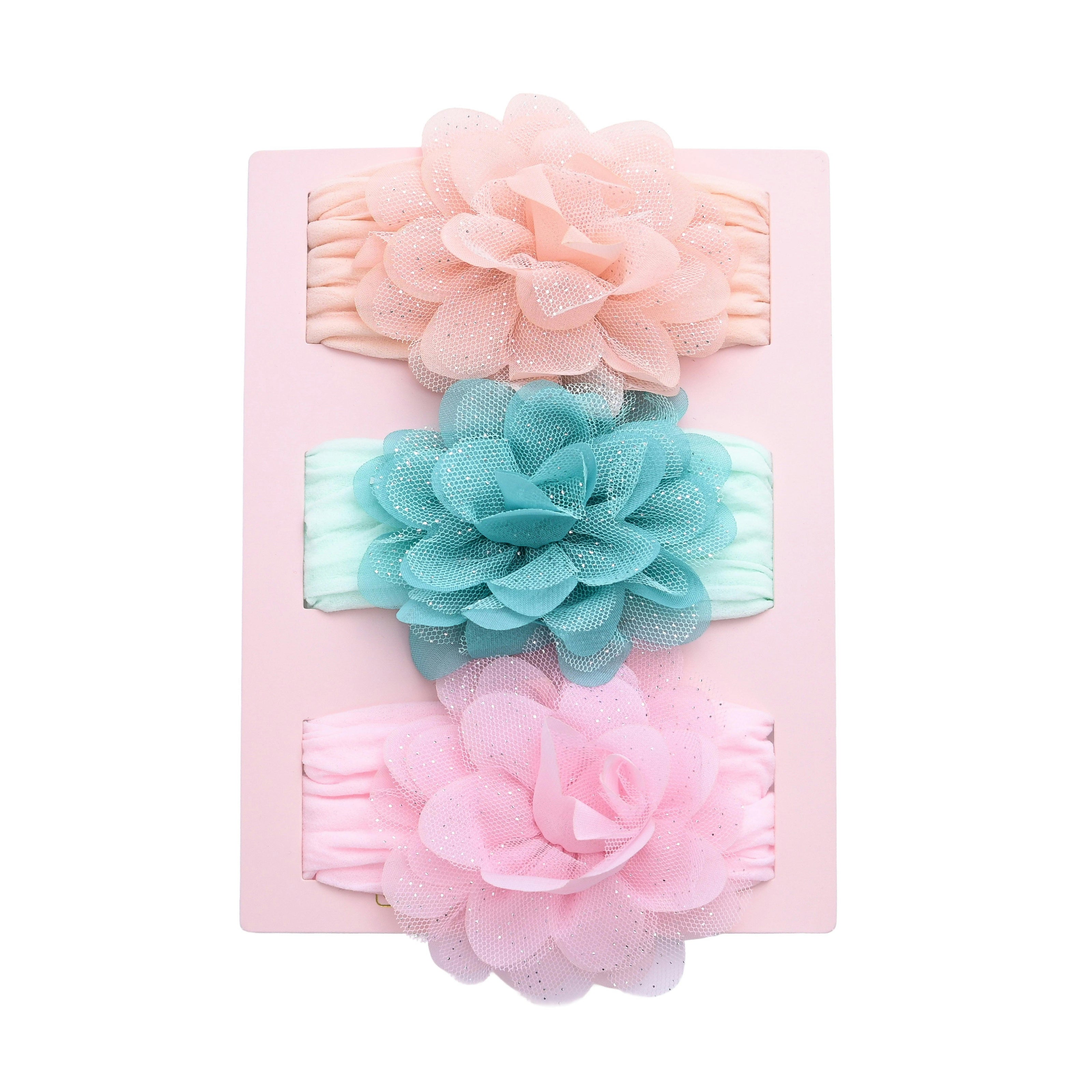 Multicolor Elastic Glitter Floral Headband Set