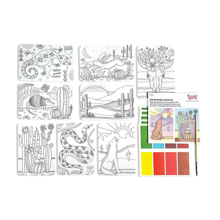 Scenic Hues DIY Watercolor Postcard Art Kit - Desert Getaway - 8 Cards