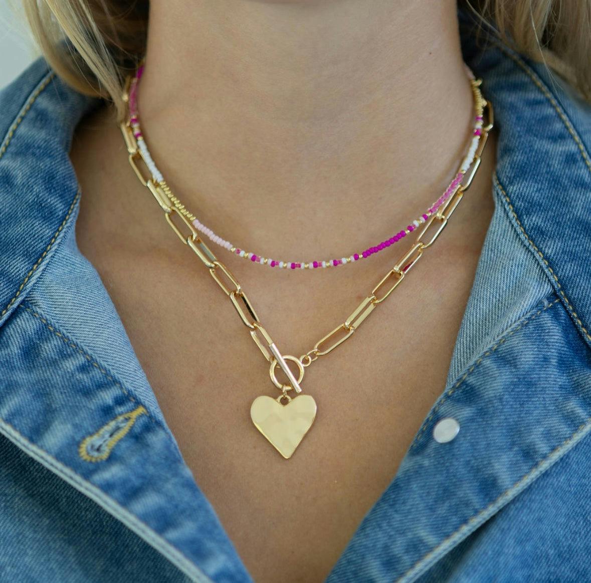 Hammered Heart Toggle Necklace