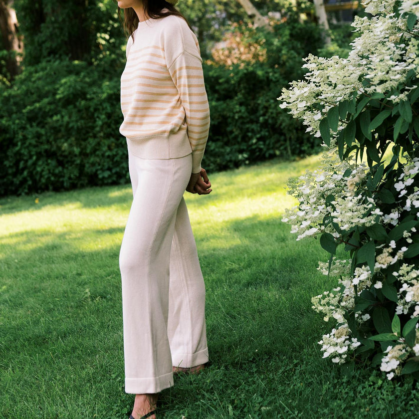 Women's Cream Wide Leg Knit Pant