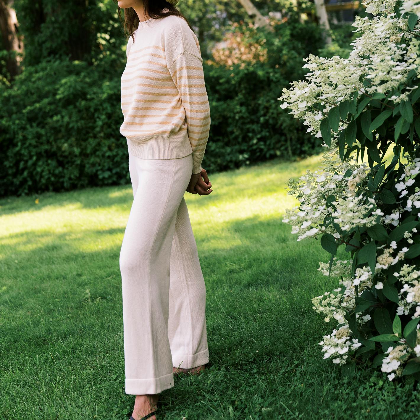 Women's Cream Wide Leg Knit Pant