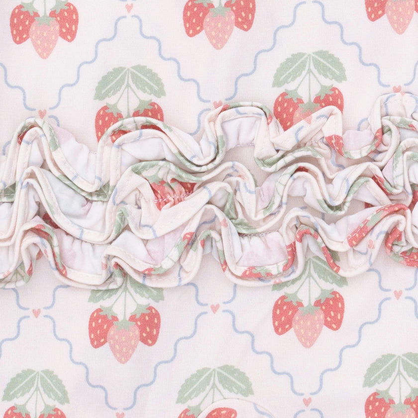 Sweet Strawberries - 2 Way Ruffle Back Zipper Footie