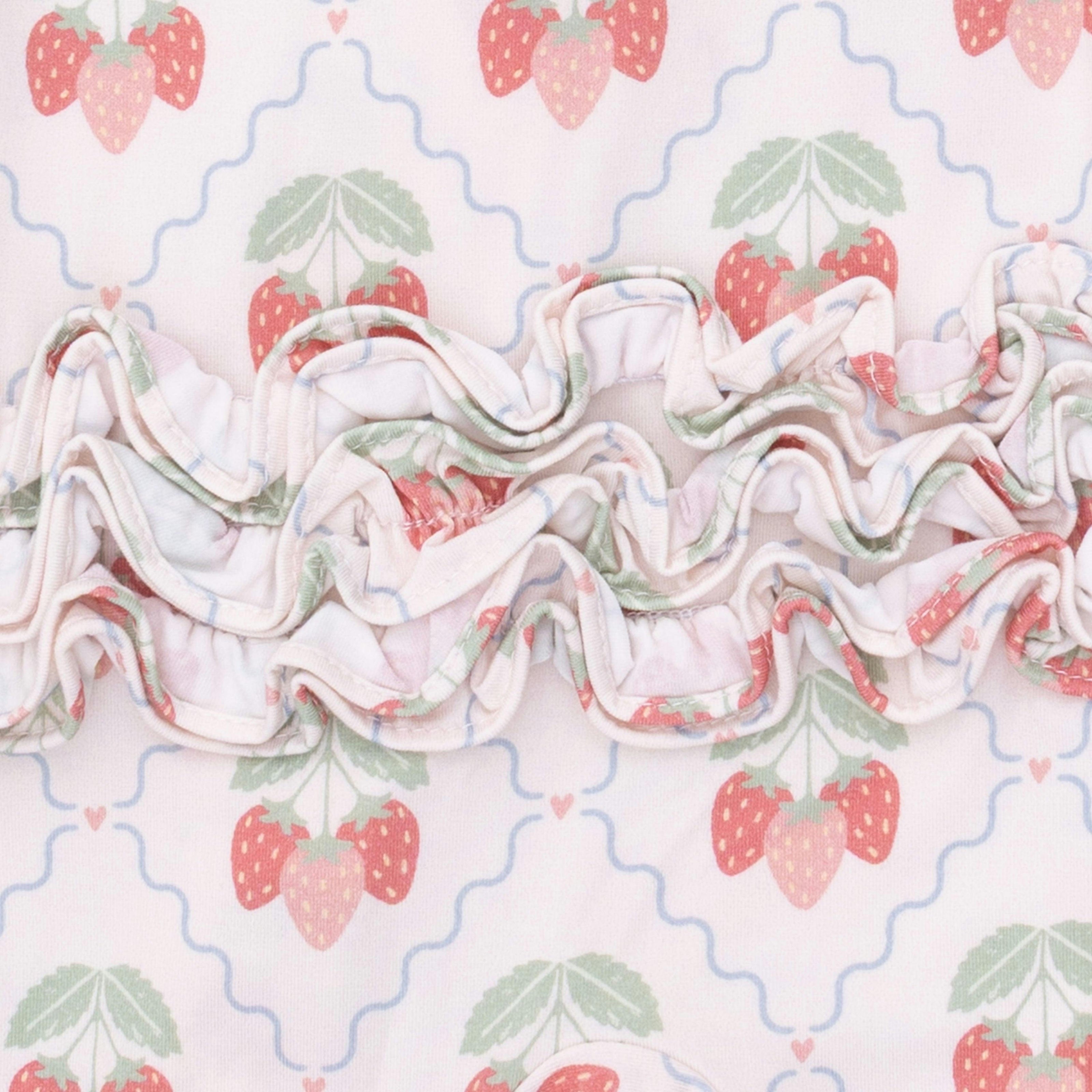 Sweet Strawberries - 2 Way Ruffle Back Zipper Footie