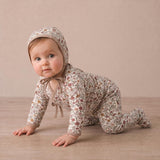 Organic Kimono Top & Footed Pants Set - Woodland Sprig