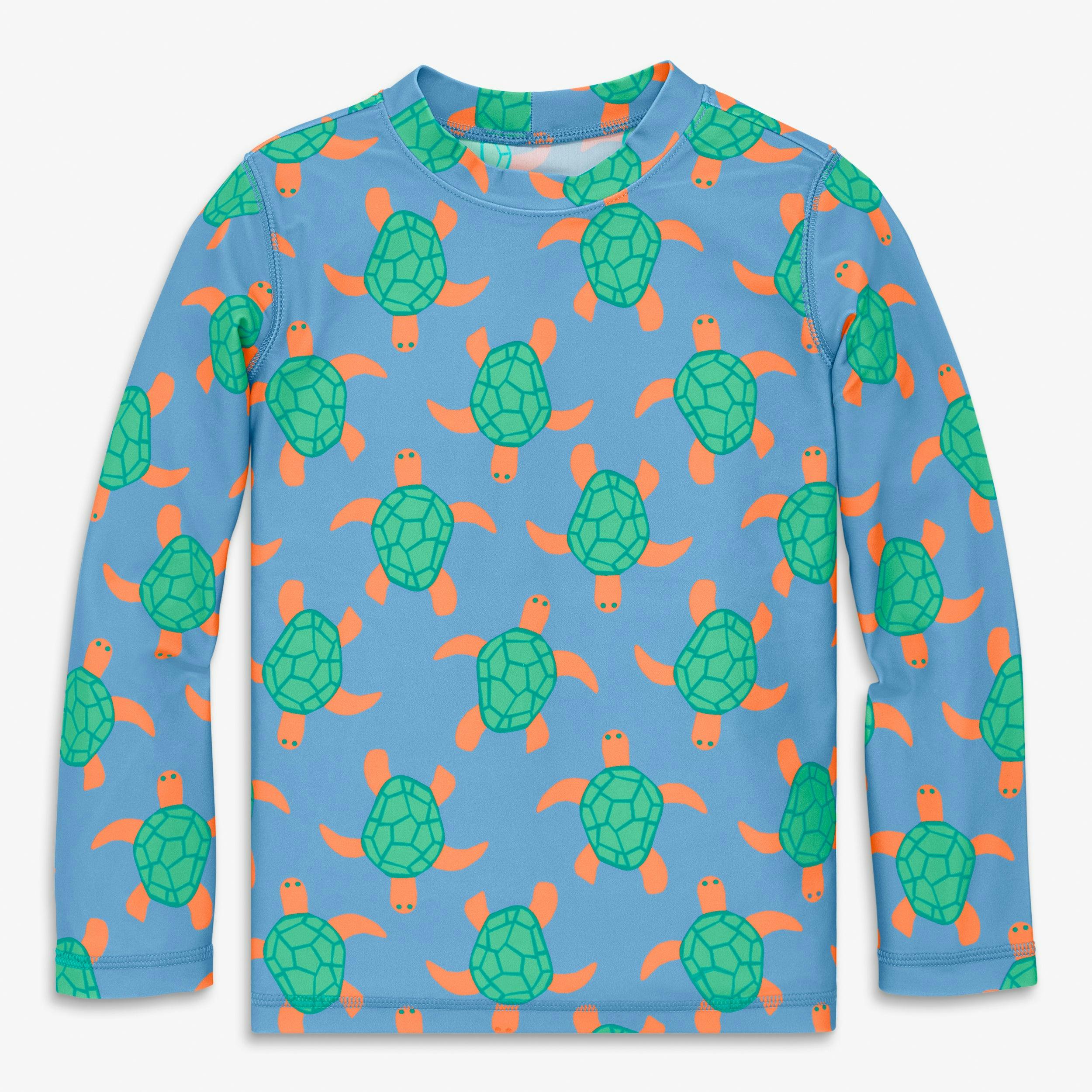 Kids long sleeve rash guard in swimming turtles