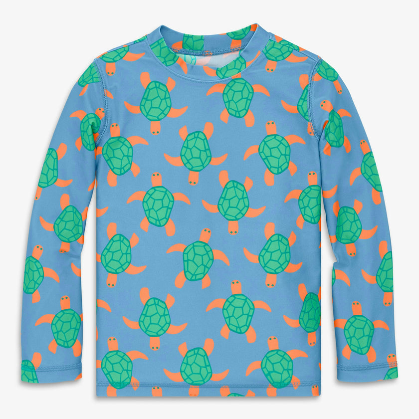 Kids long sleeve rash guard in swimming turtles
