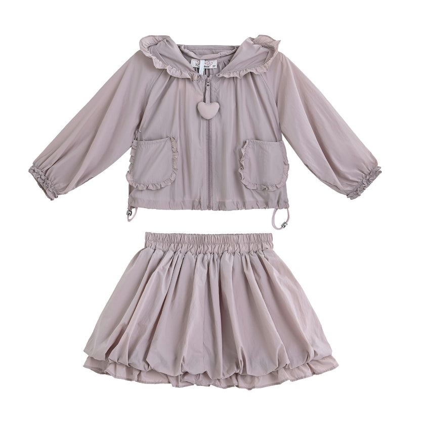 Pink Lace-Trim Skirt Ensemble