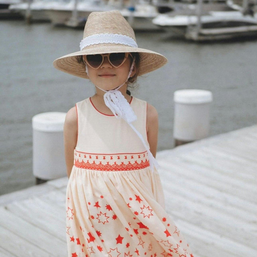 Mommy & Me Sun Hat Set - Hollyhock & Petunia - Long Sun-Dried Dahlia Ribbon