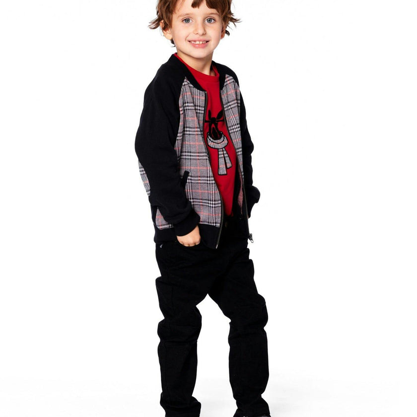 Bi-Material Zip Front Jacket Plaid