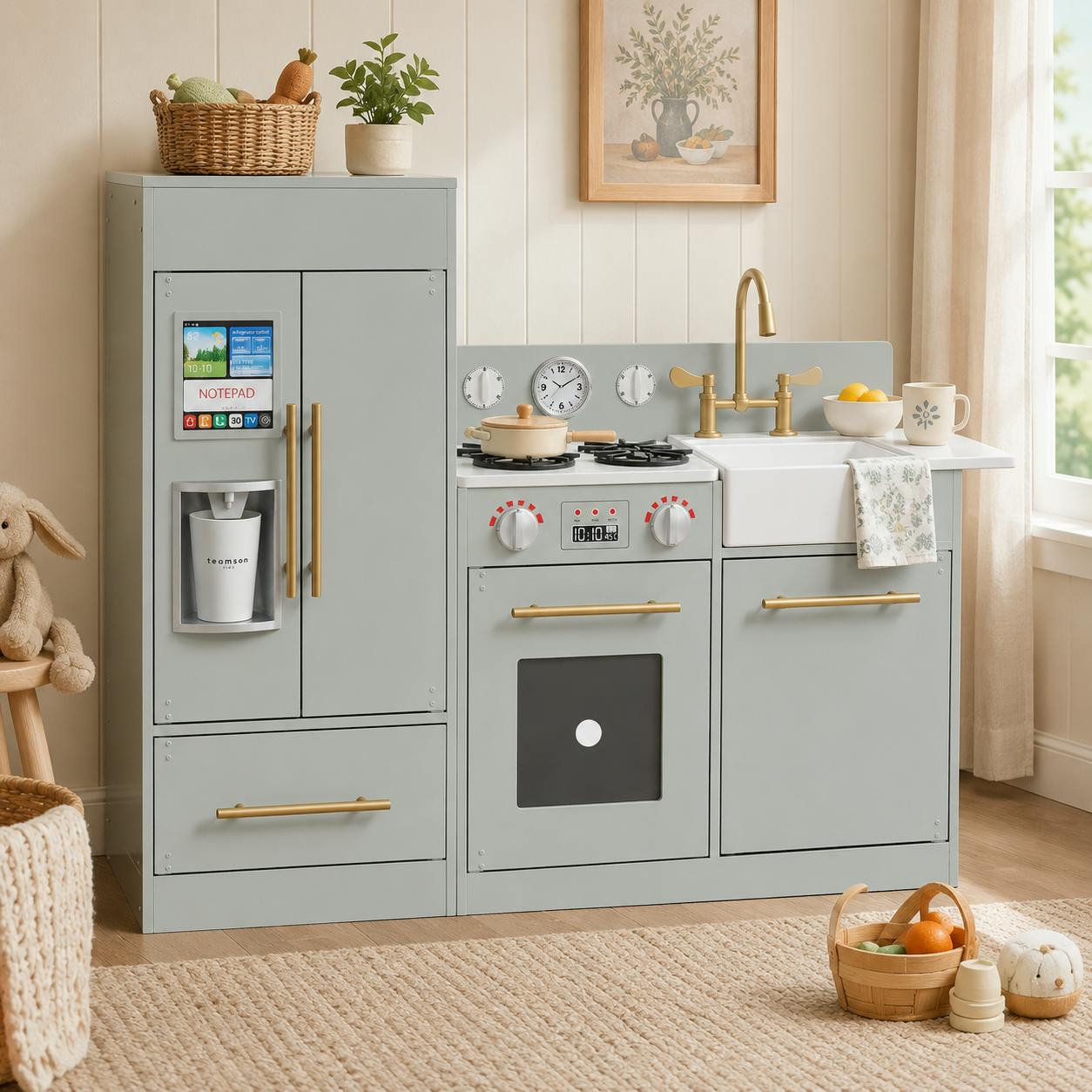 Little Chef Charlotte Modern Play Kitchen, Silver Gray/Gold