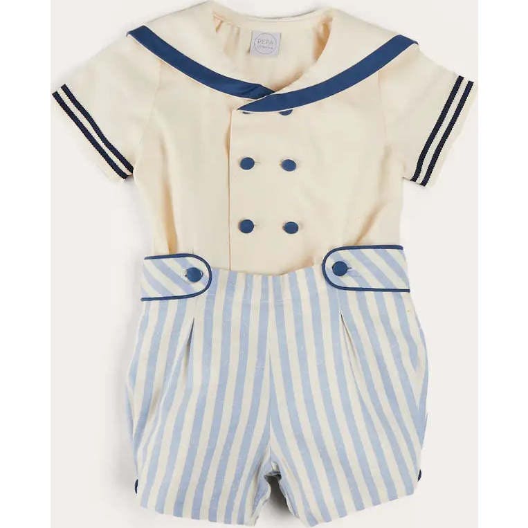 Regency Stripe Mariner Collar Two Piece Set With Bloomers in Blue (6mths-4yrs)