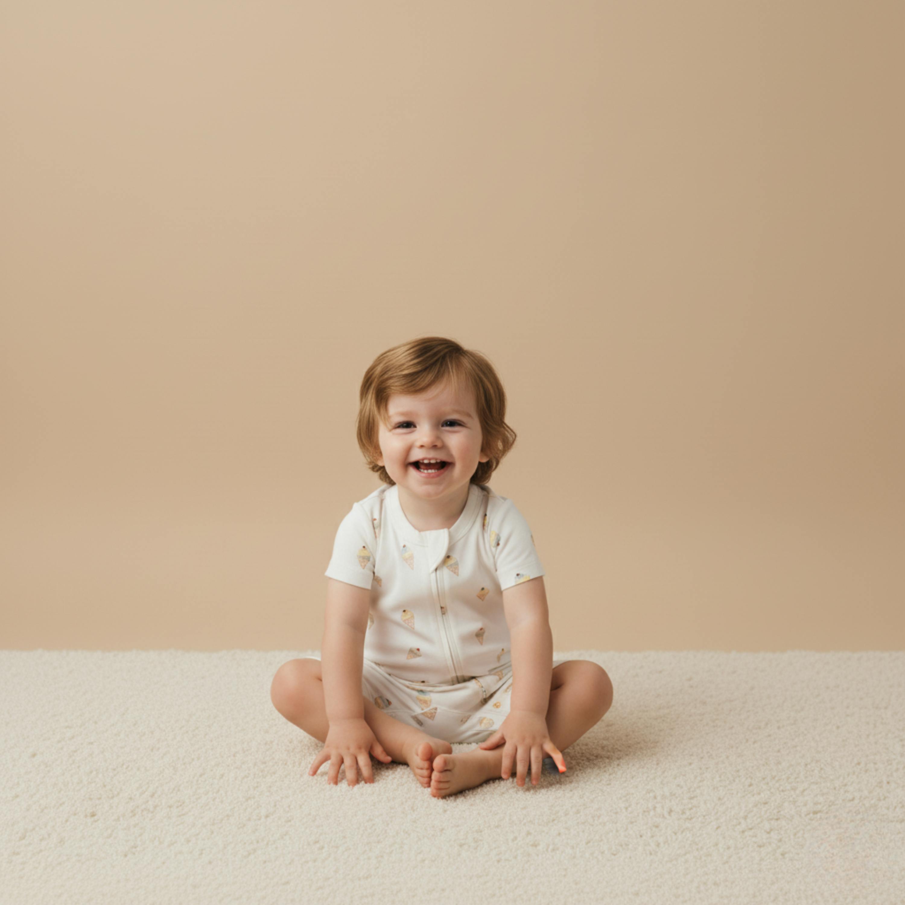 Organic Short Zip Romper - Ice Cream