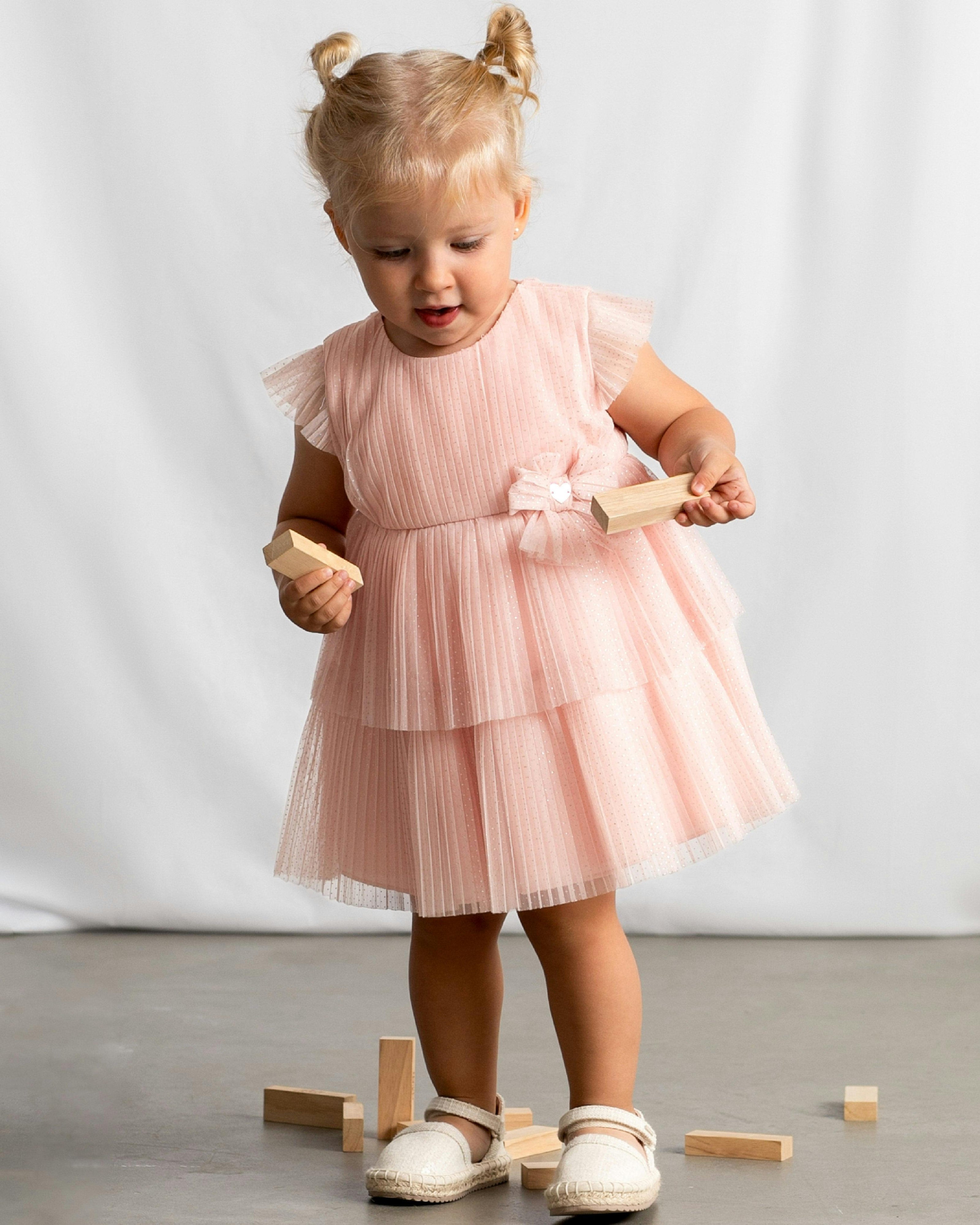 Pink Baby Dress With Glitter Bow
