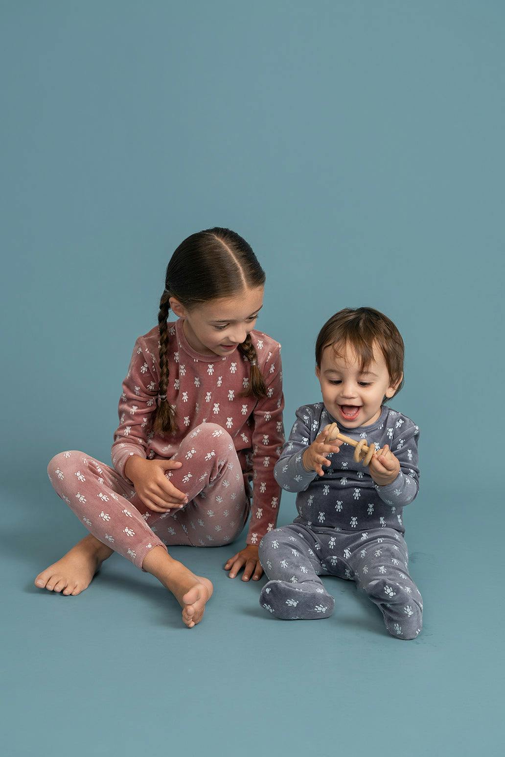 Bear Print Velour Onesie and Hat
