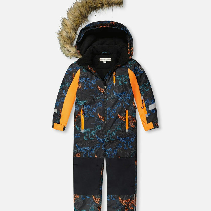 One-Piece Play Snowsuit Robot Dinosaur Print