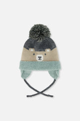 Winter Knit Hat With Teddy Bear Face And Ears Beige And Turquoise