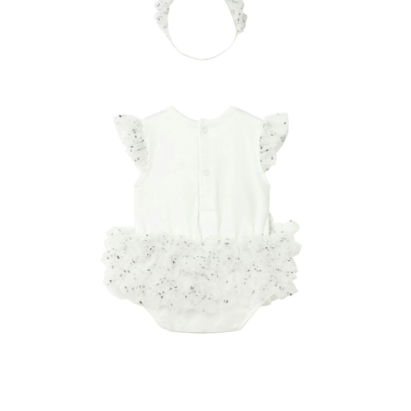 Ruffled Romper with Tulle Skirt and Headband