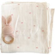 Bow Swaddle and Teether Set - Pink Bunny