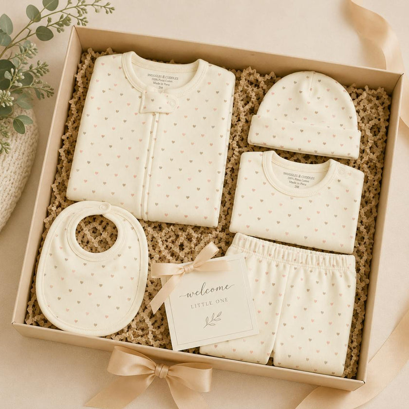 Pima Cotton 5 -Piece Newborn Layette Set | Hypoallergenic Baby Gift Set