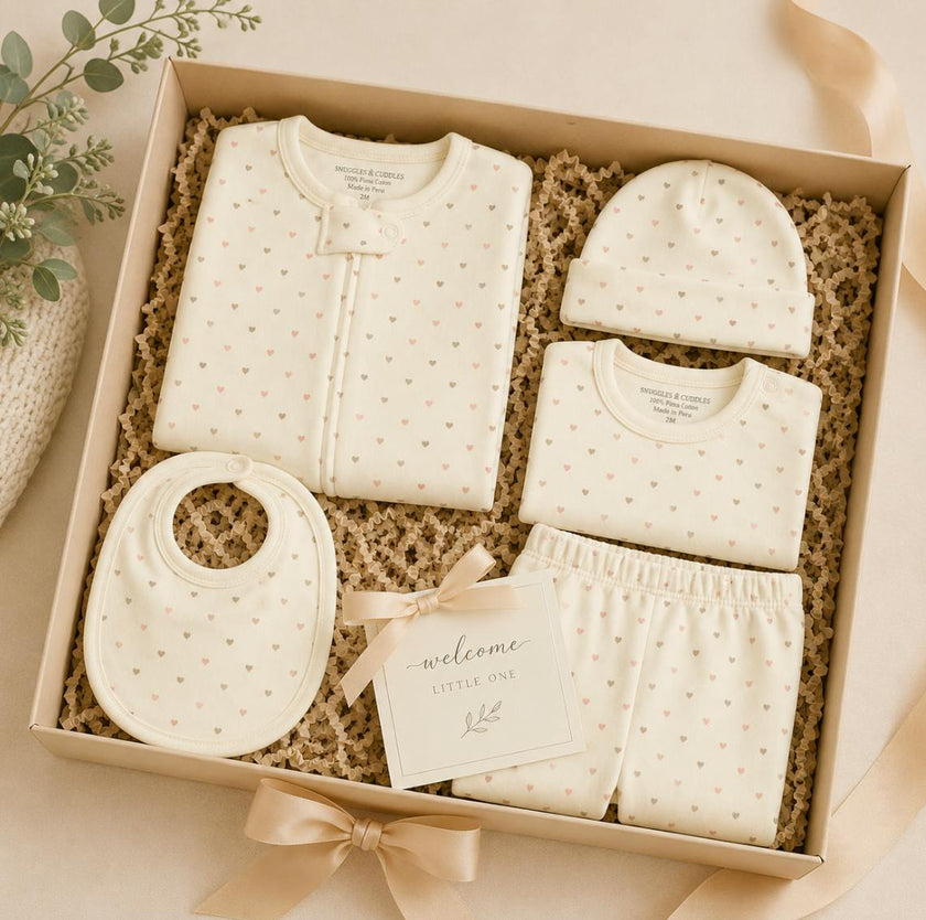 Pima Cotton 5 -Piece Newborn Layette Set | Hypoallergenic Baby Gift Set