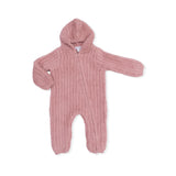 Chenille - Rose Hooded Romper with Striped Texture