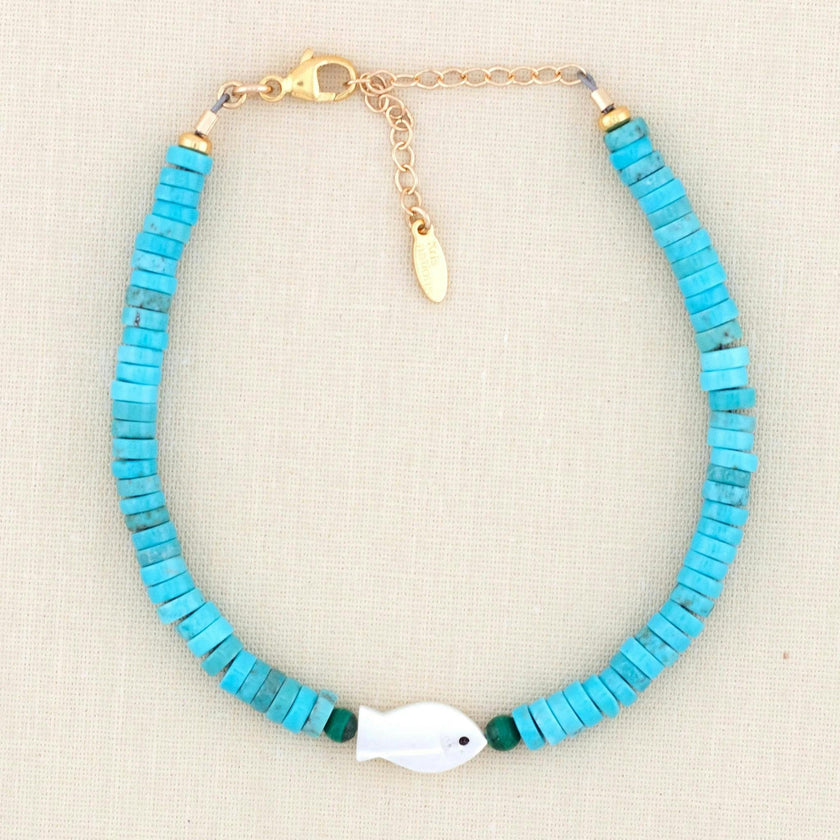 Turquoise & Mother of Pearl Fish Bracelet