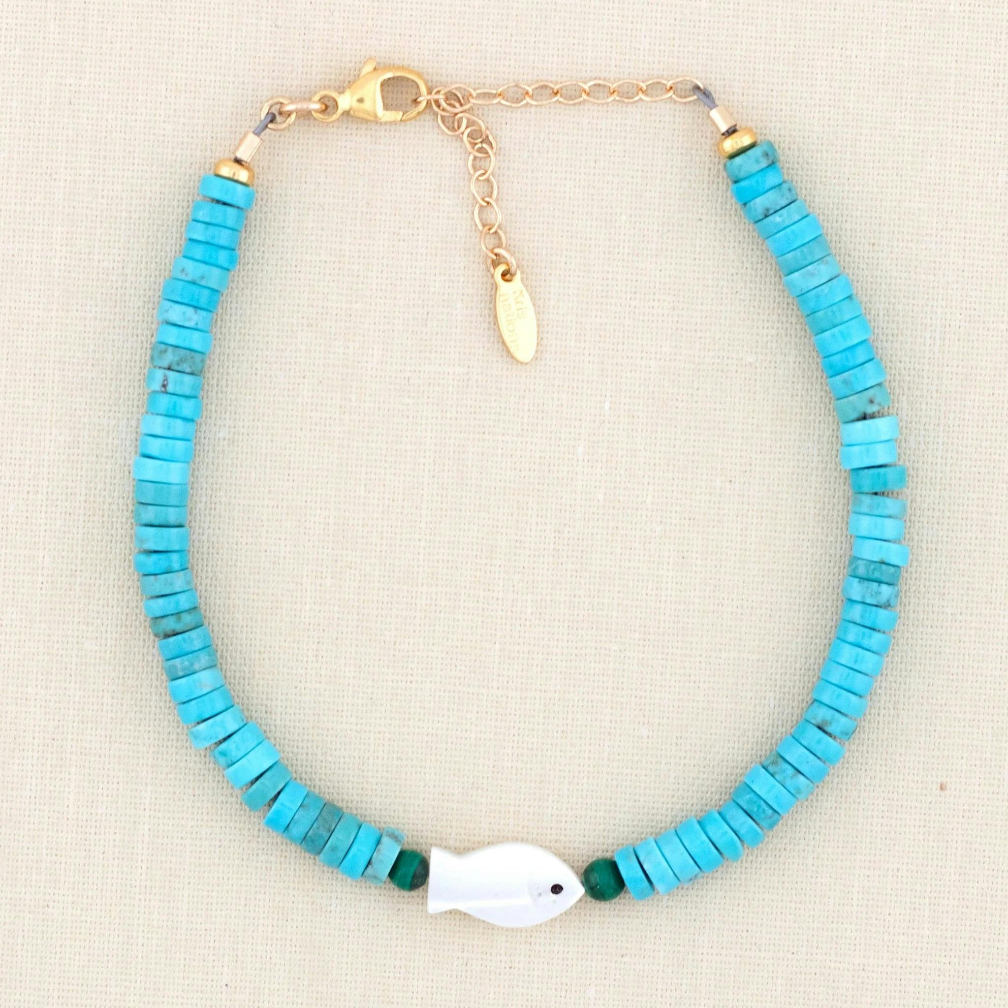 Turquoise & Mother of Pearl Fish Bracelet