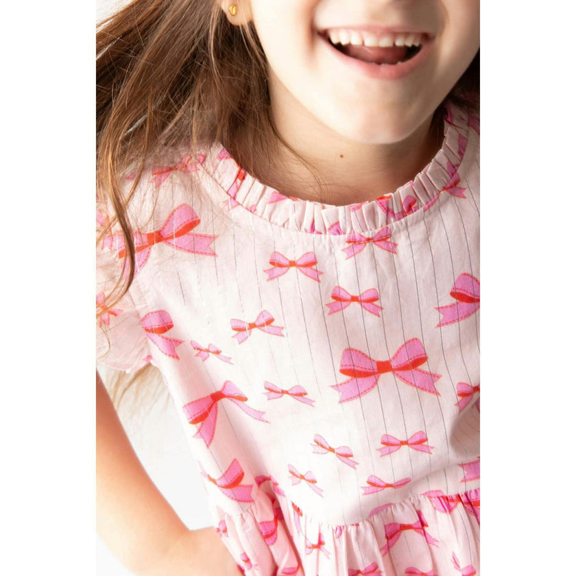 Pink Bows Ruffle Dress in Lurex