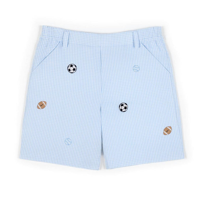 Check Seersucker Short W/Embroidered Sport Balls