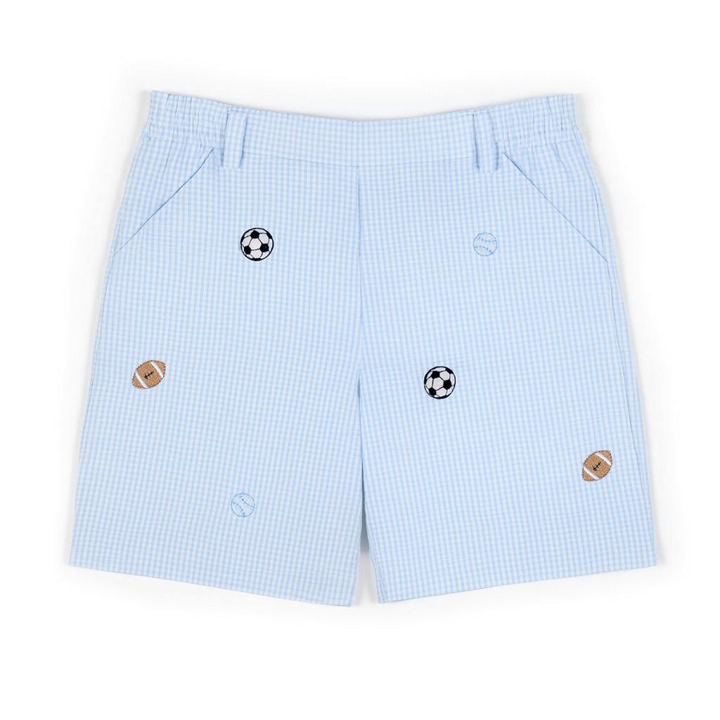Check Seersucker Short W/Embroidered Sport Balls