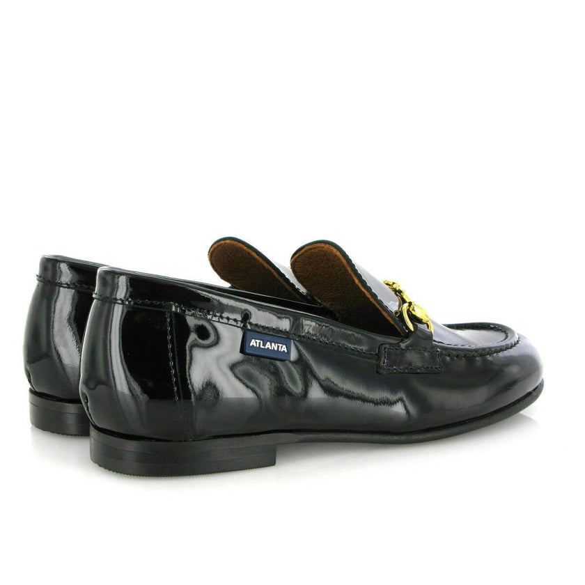 Patent Leather Teresa Buckle Loafers, Black