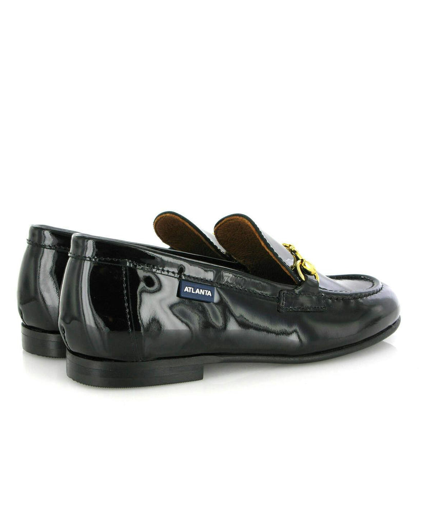 Patent Leather Teresa Buckle Loafers, Black