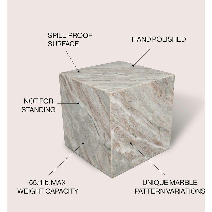 Felix 15" Contemporary Natural Marble Handmade Cube End Table