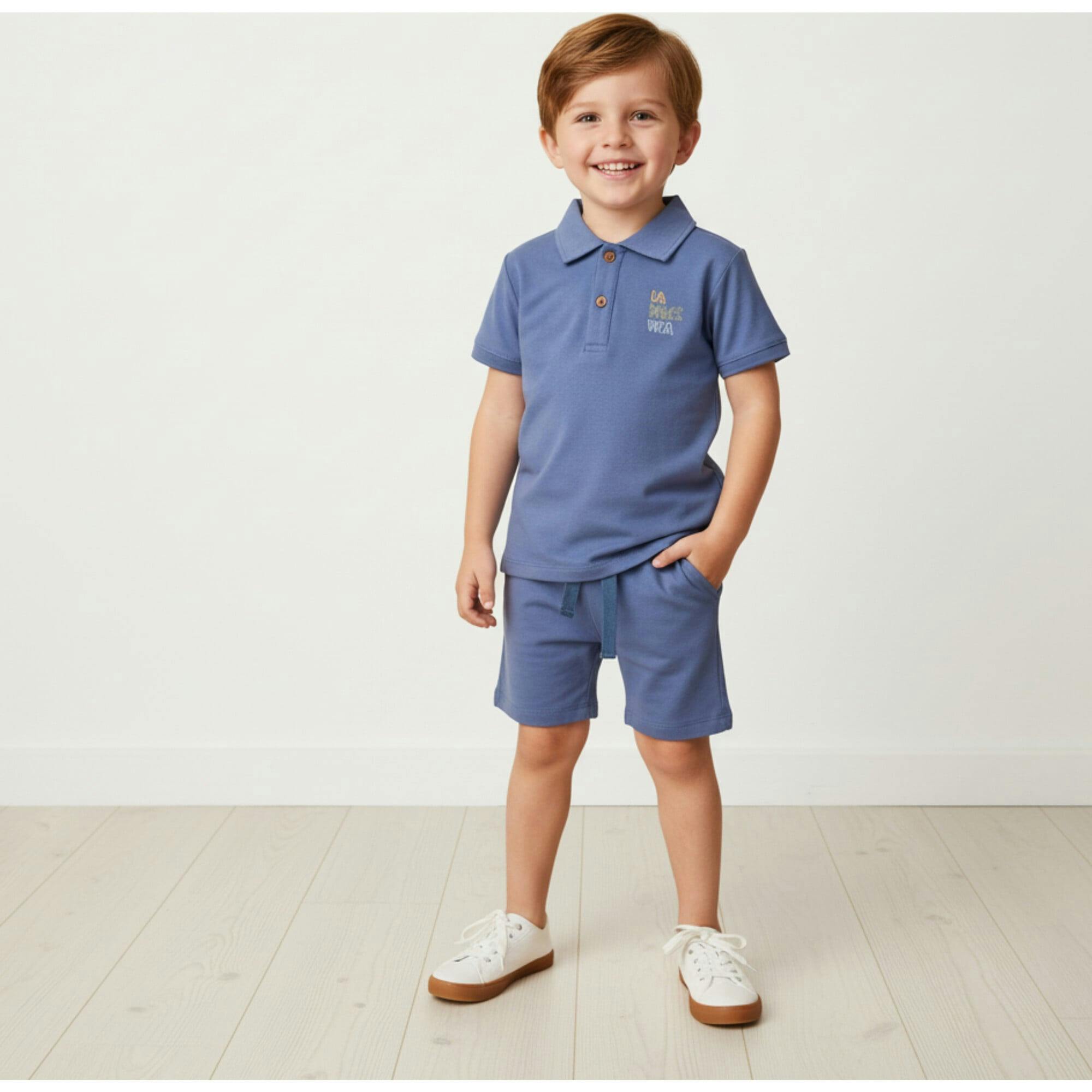 Organic Polo Shirt & Shorts Set - Slate