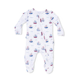 Bubbly Sailboats Pink - 2 Way Ruffle Back Zipper Footie