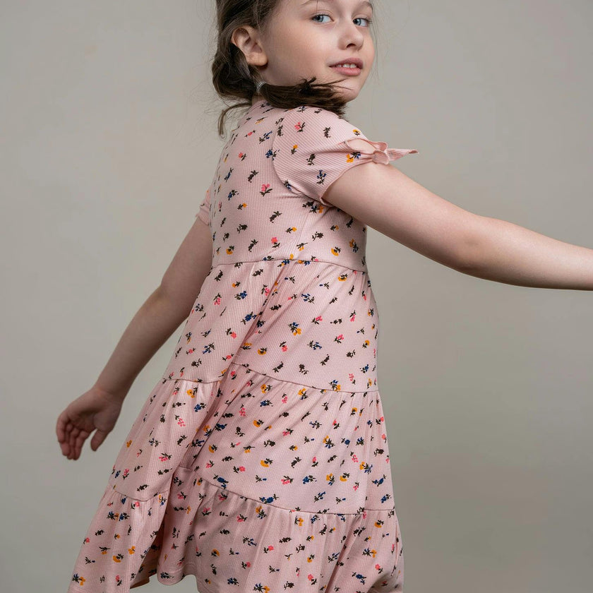 Multi Flower Print Dress Pink
