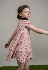 Multi Flower Print Ribbed Short Sleeve Dress