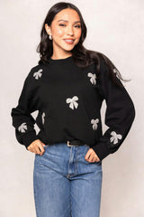 Micah Crew Neck Sweatshirt in Black & Bows
