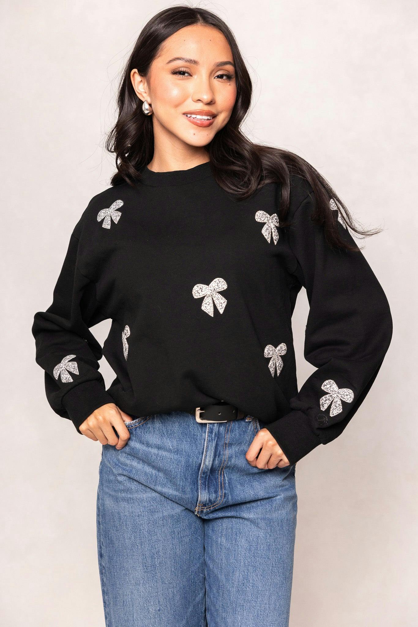 Micah Crew Neck Sweatshirt in Black & Bows