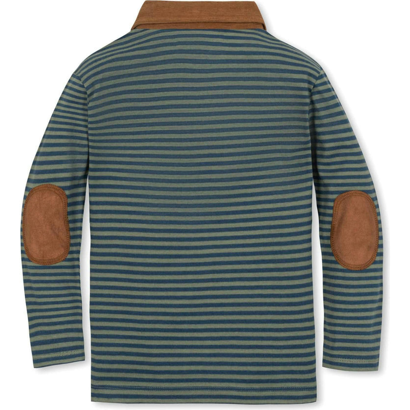 Organic Long Sleeve Jersey Polo with Cord Collar, Blue