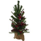 24-inch Red Berries and Pinecones Tree