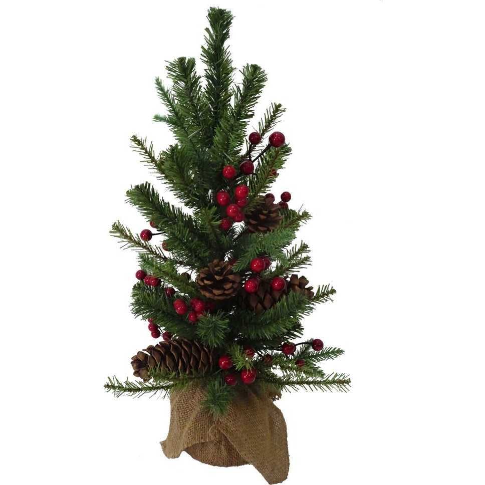 24-inch Red Berries and Pinecones Tree