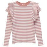 Stripped Rib T Shirt With Ruffles