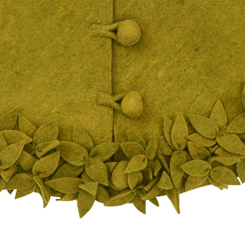 Hand Felted Wool Overlapping Flowers Border Chartreuse XL Christmas Tree Skirt 64"
