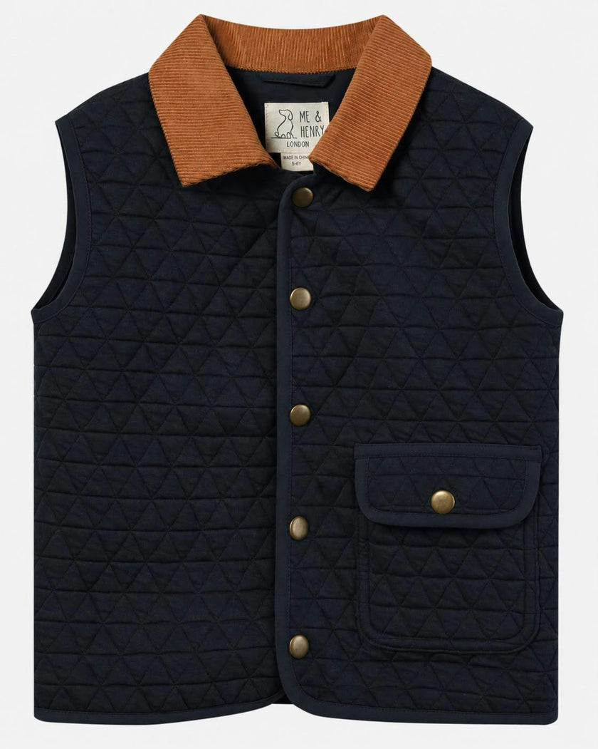 FISHER navy padded vest with cord trim