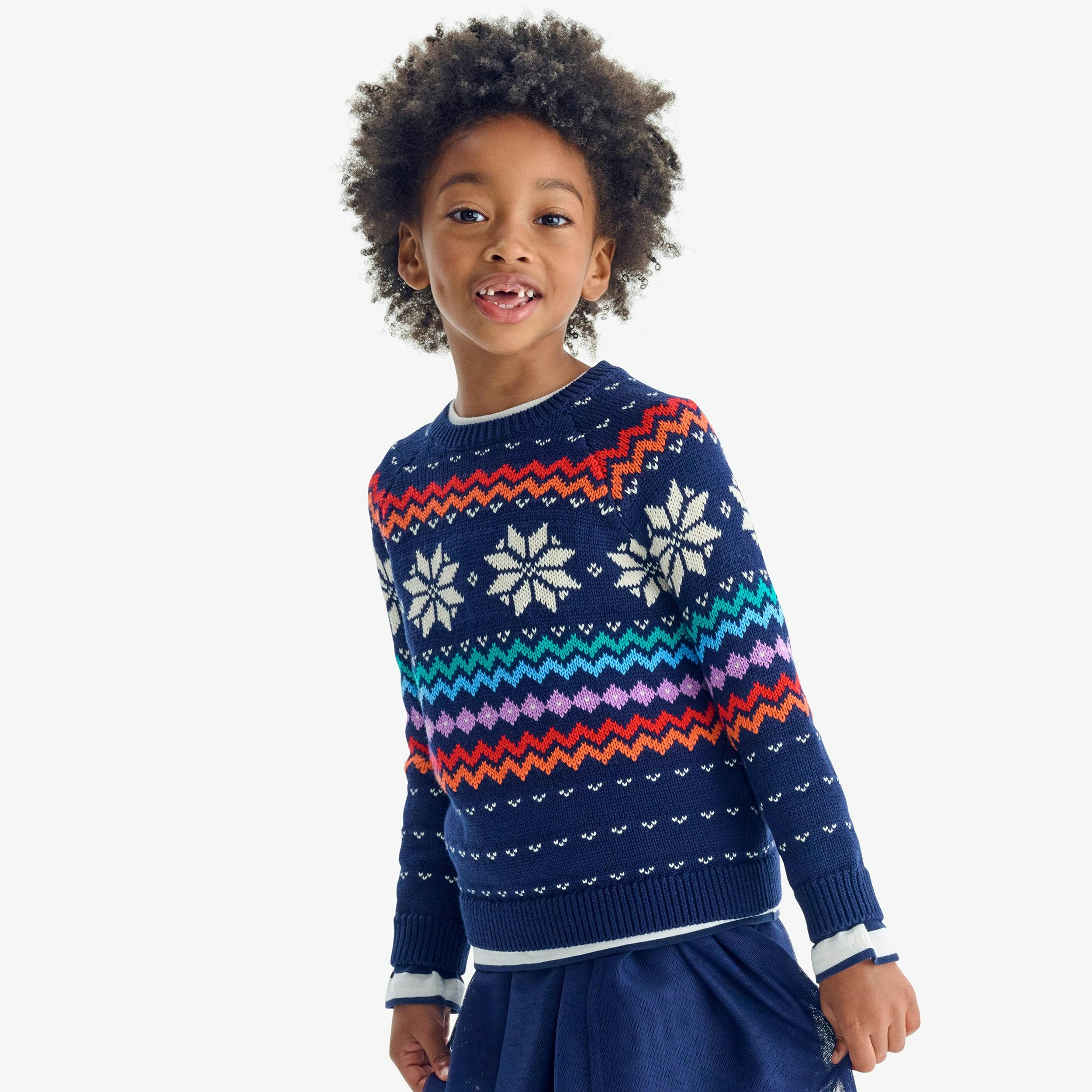 Kids rainbow snowflake fair isle sweater