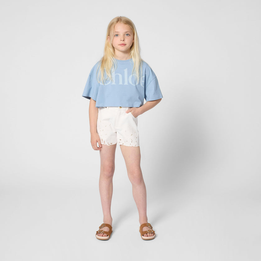 Blue Chloé Cropped Logo T-Shirt