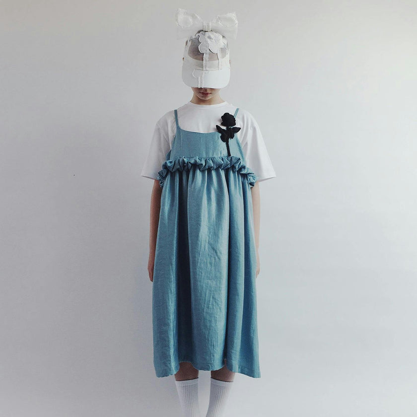 CAROLINE BOSMANS Mini Ruffle Glaze Midi Dress - Sky Blue